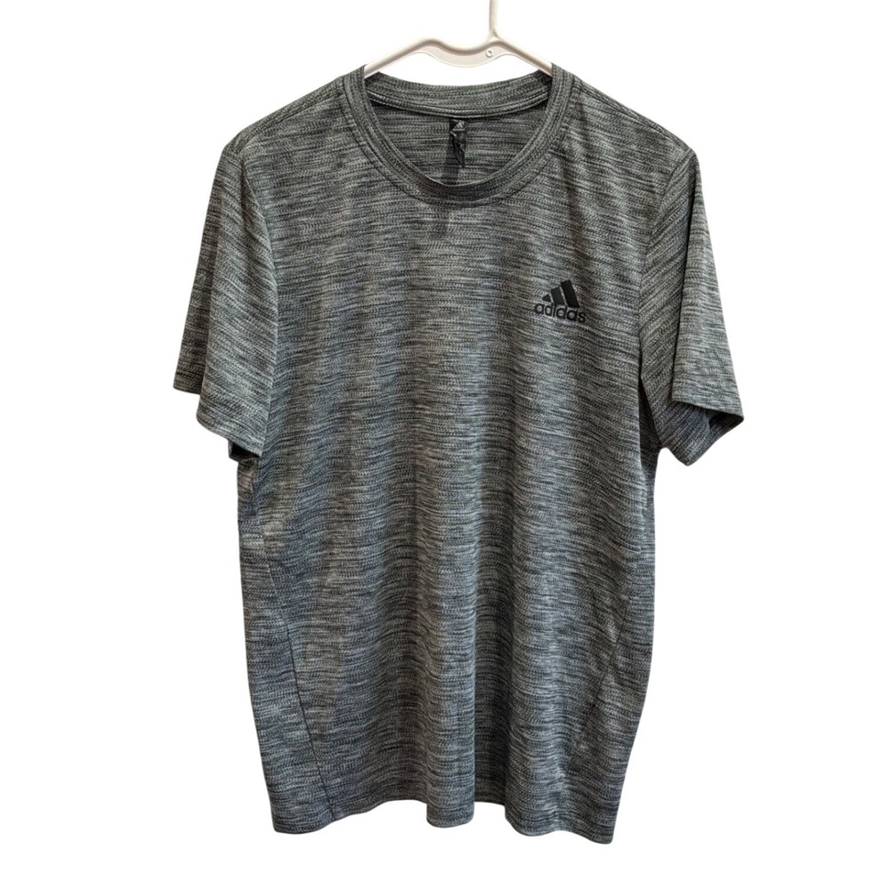 Adidas Mens Space Dye Performance T-Shirt Grey Black Athletic Gym Top Size M